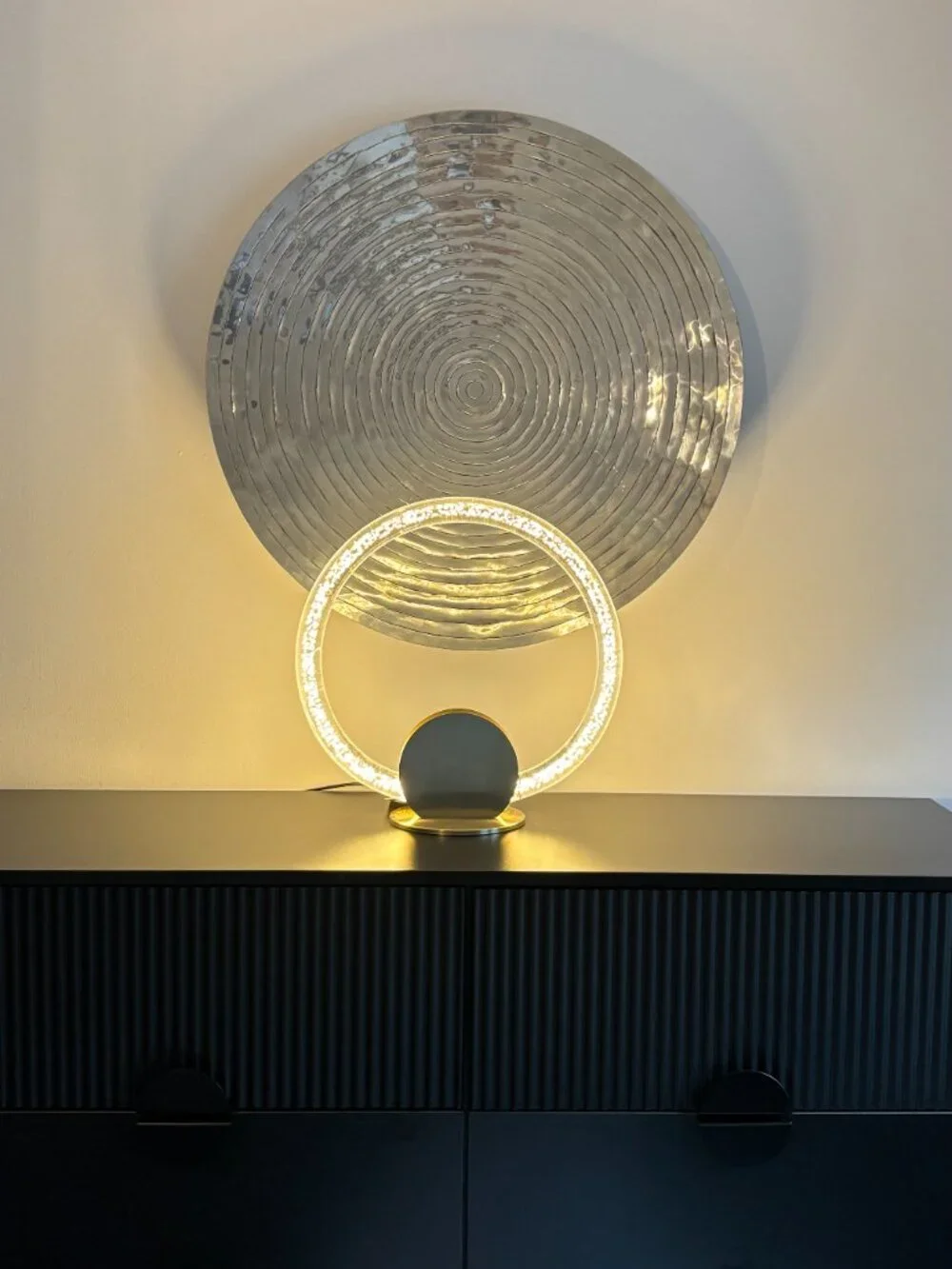 Luxe Habitat Modern Minimalist Lamp Clear Acrylic Ambient LED Brushed Brass NEW
